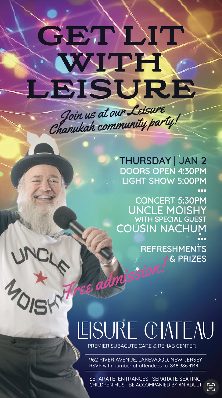 Celebrate Chanukah with Uncle Moishy at Leisure Chateau’s Community ...